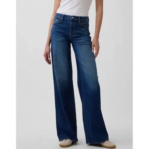 Gap Essential Stretch Jeans Womens 8L Dark Wash EUC Wide Leg Trouser Long TALL